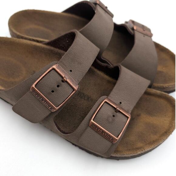 Birkenstock Arizona Birkibuc Double Strap Sandals Kids Mocha Brown Size US3 EU34 - Picture 4 of 11